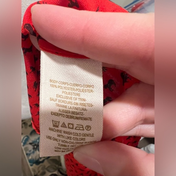 Free People Women's Sz Medium Top Blouse Red Blue Horse Equestrian Theme Boho - Picture 12 of 13